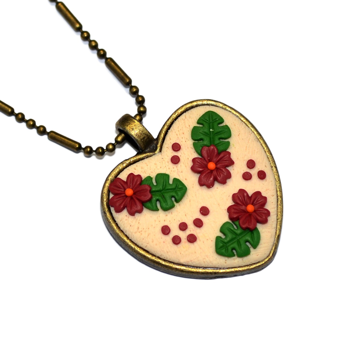 Μενταγιόν καρδιά μπρονζέ με φθινοπωρινά μίνι στοιχεία