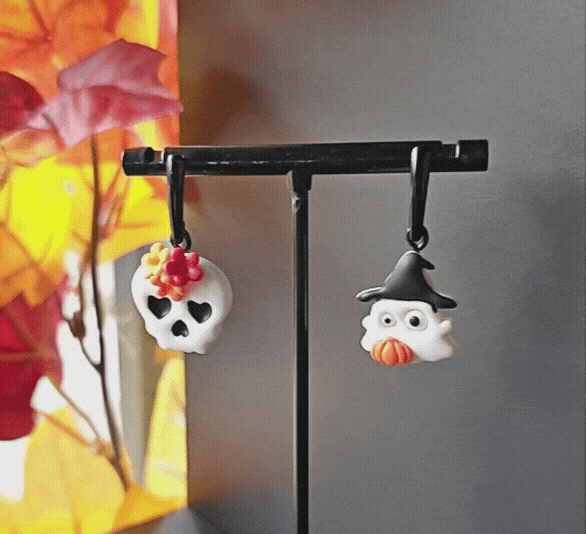 Ανόμοια σκουλαρίκια χαλογουίν φάντασμα νεκροκεφαλή από πολυμερικό πηλό