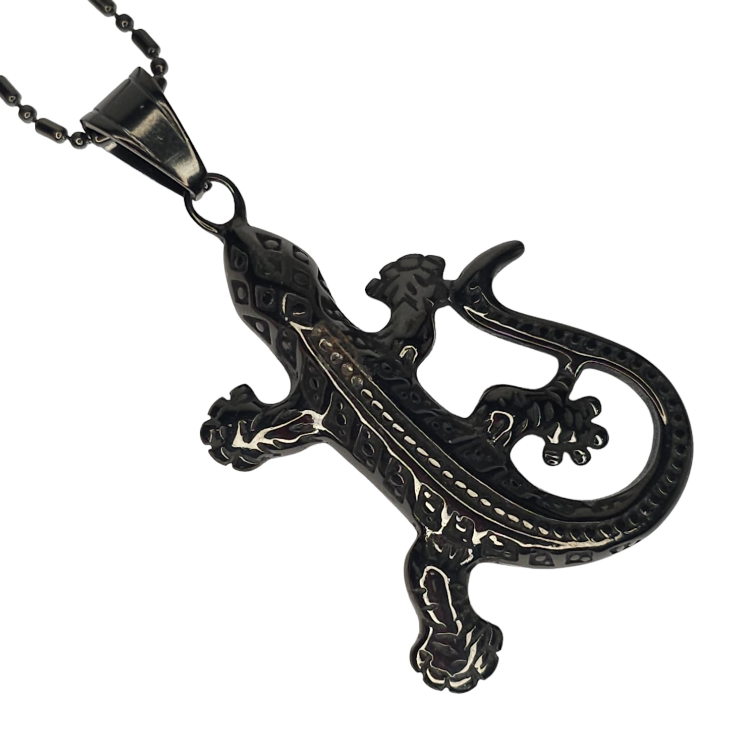 Μαύρο μακρύ μεγάλο μενταγιόν σαύρα από ανοξείδωτο ατσάλι