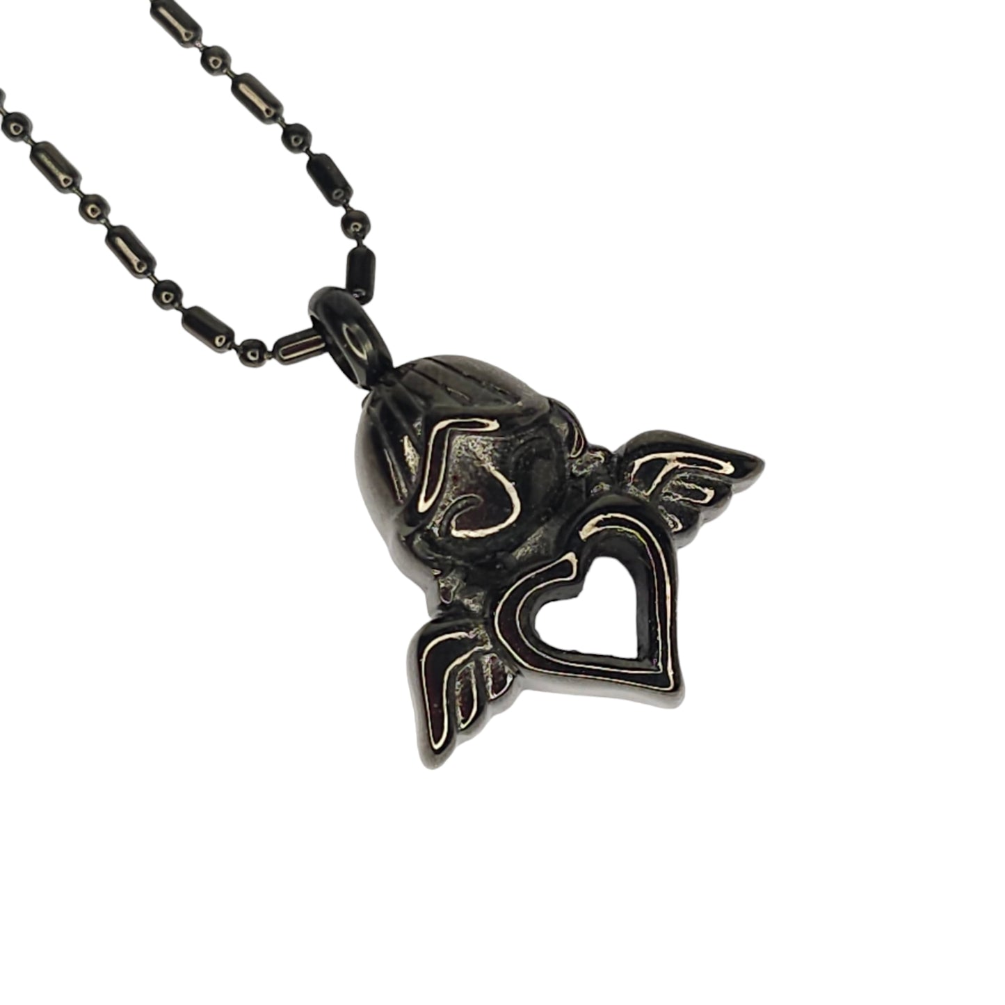 Μαύρο μενταγιόν αγγελάκι φυλαχτό από ανοξείδωτο ατσάλι