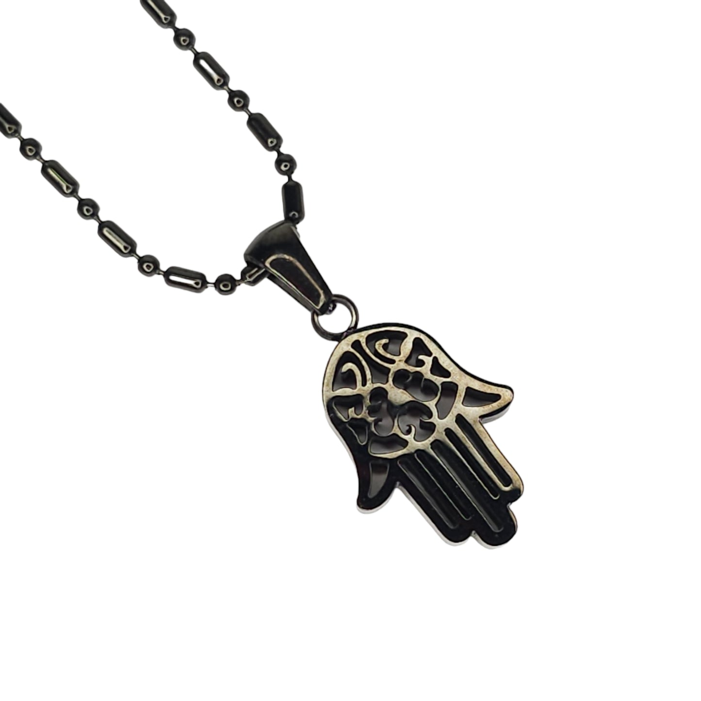 Μαύρο μακρύ μενταγιόν Hamsa Hand (Το χέρι της Χάμσα) από ανοξείδωτο ατσάλι