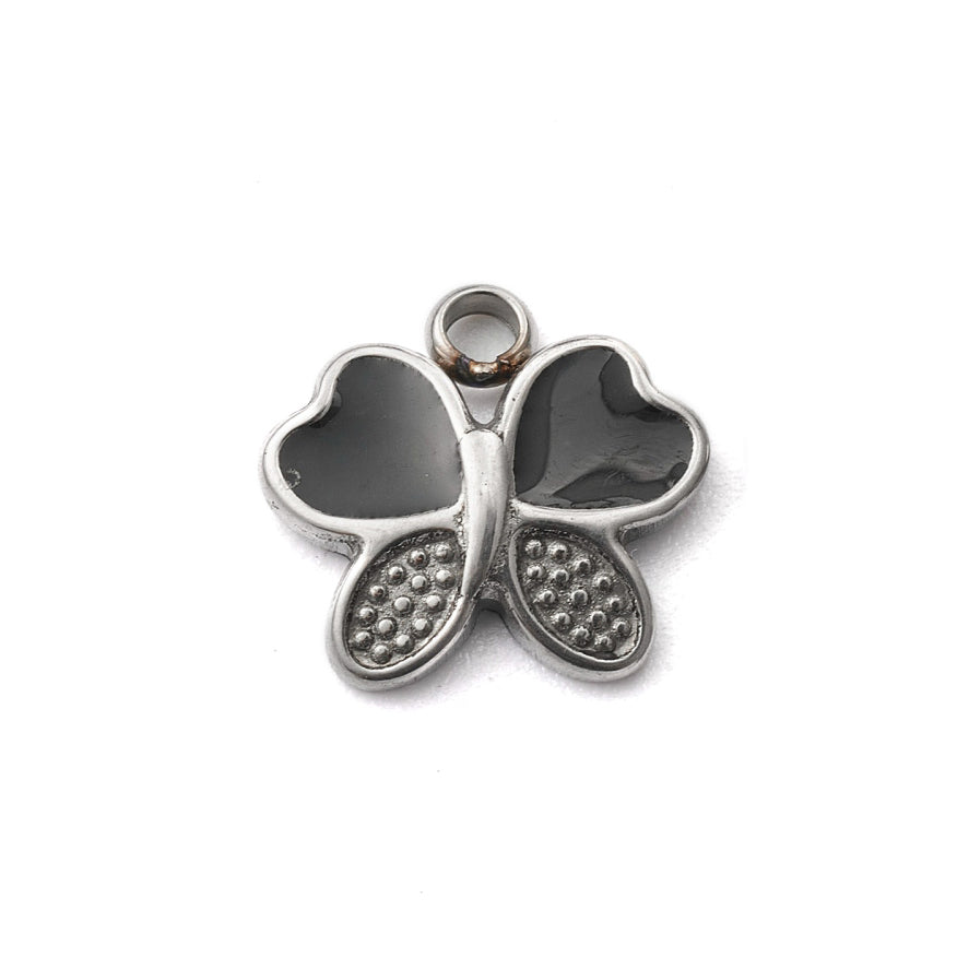 Πολύ μικρό μενταγιόν πεταλουδάκι με μαύρο σμάλτο και στρασάκια από ανοξείδωτο ατσάλι