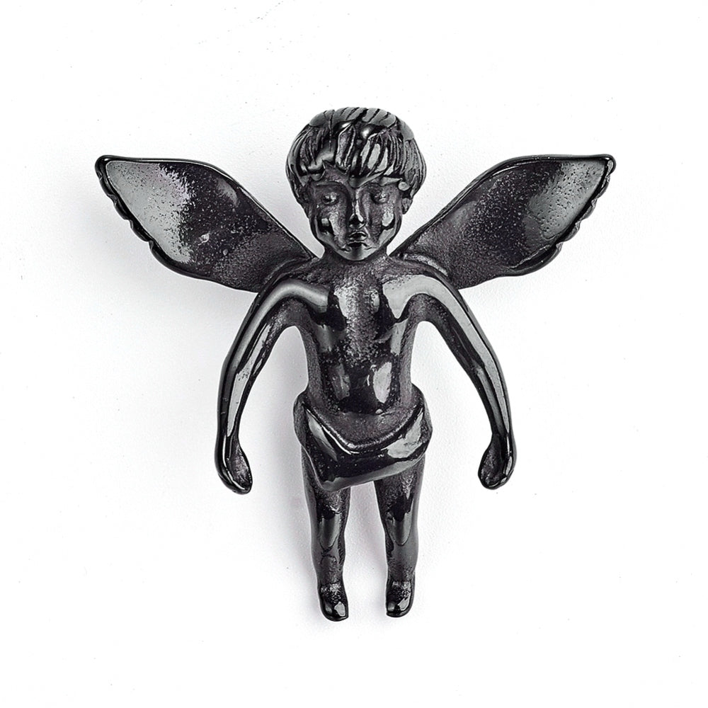 Μαύρο μεγάλο μακρύ μενταγιόν αγγελάκι από ανοξείδωτο ατσάλι