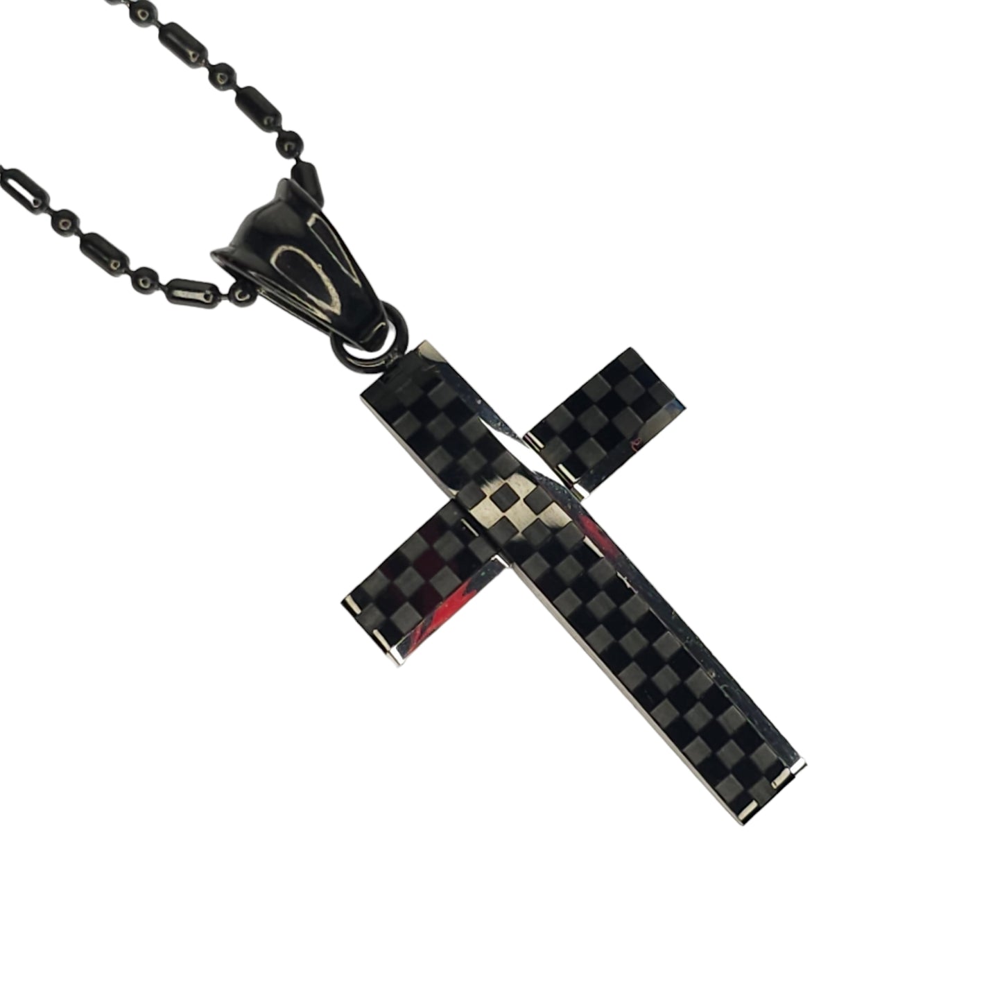 Mακρύ μενταγιόν μαύρος σταυρός από ανοξείδωτο ατσάλι