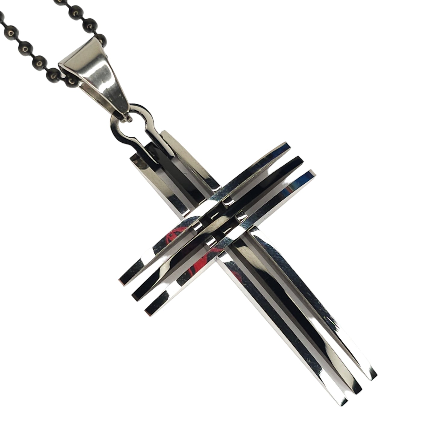 Mακρύ μενταγιόν μεγάλος ασημί σταυρός από ανοξείδωτο ατσάλι