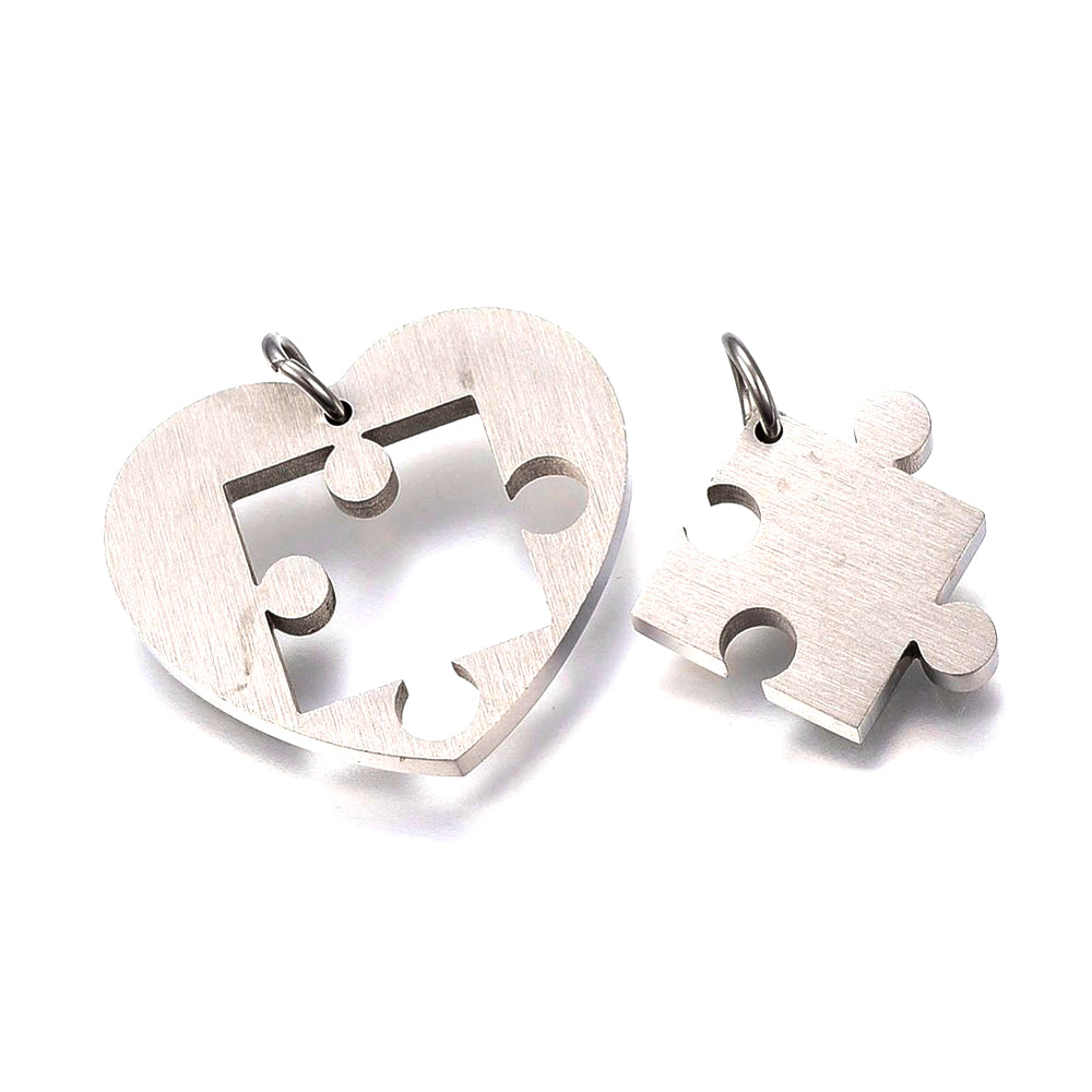 Σετ 2 ασημί μενταγιόν παζλ από ανοξείδωτο ατσάλι για ζευγάρι