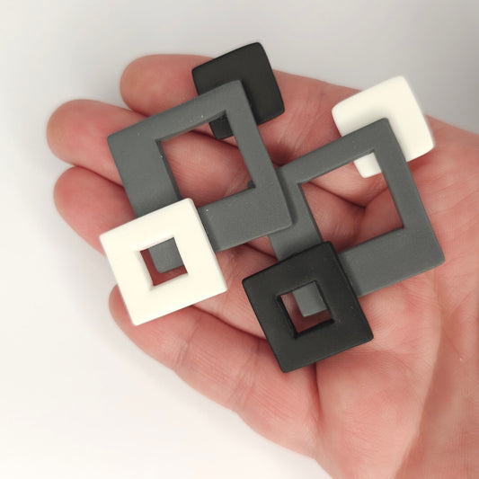 Σκουλαρίκια καρφωτά μαύρο άσπρο γκρι από πολυμερικό πηλό