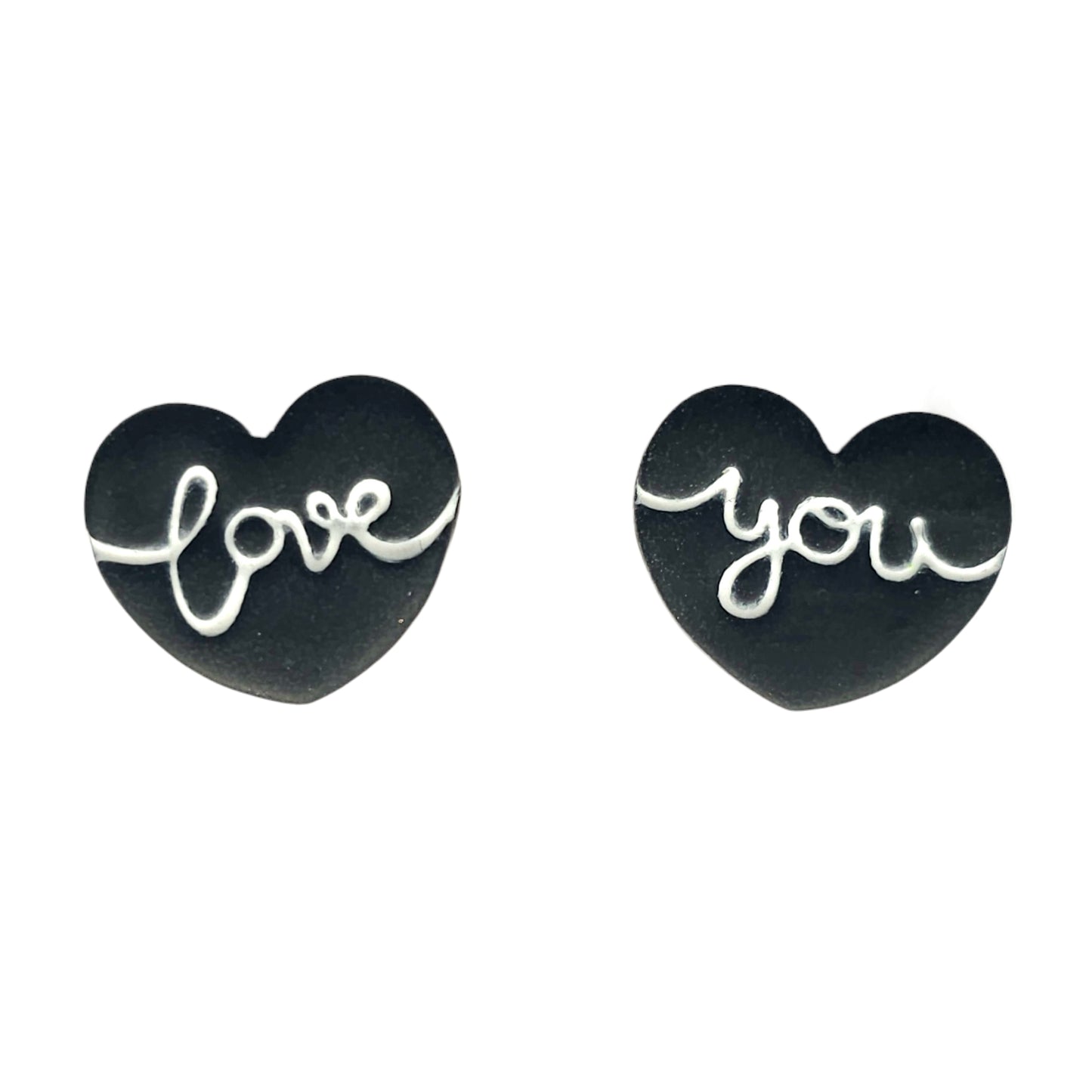 Σκουλαρίκια καρφωτά ανόμοιες μαύρες καρδιές love you