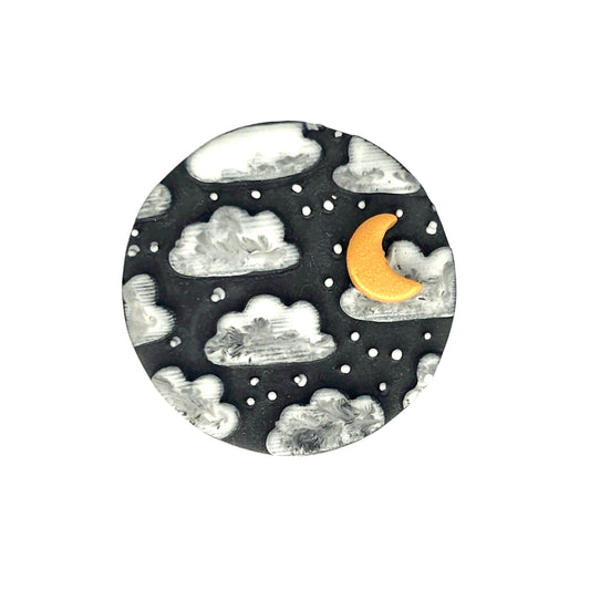 Δαχτυλίδι στρογγυλό γκρι με άσπρα συννεφάκια από πολυμερικό πηλό