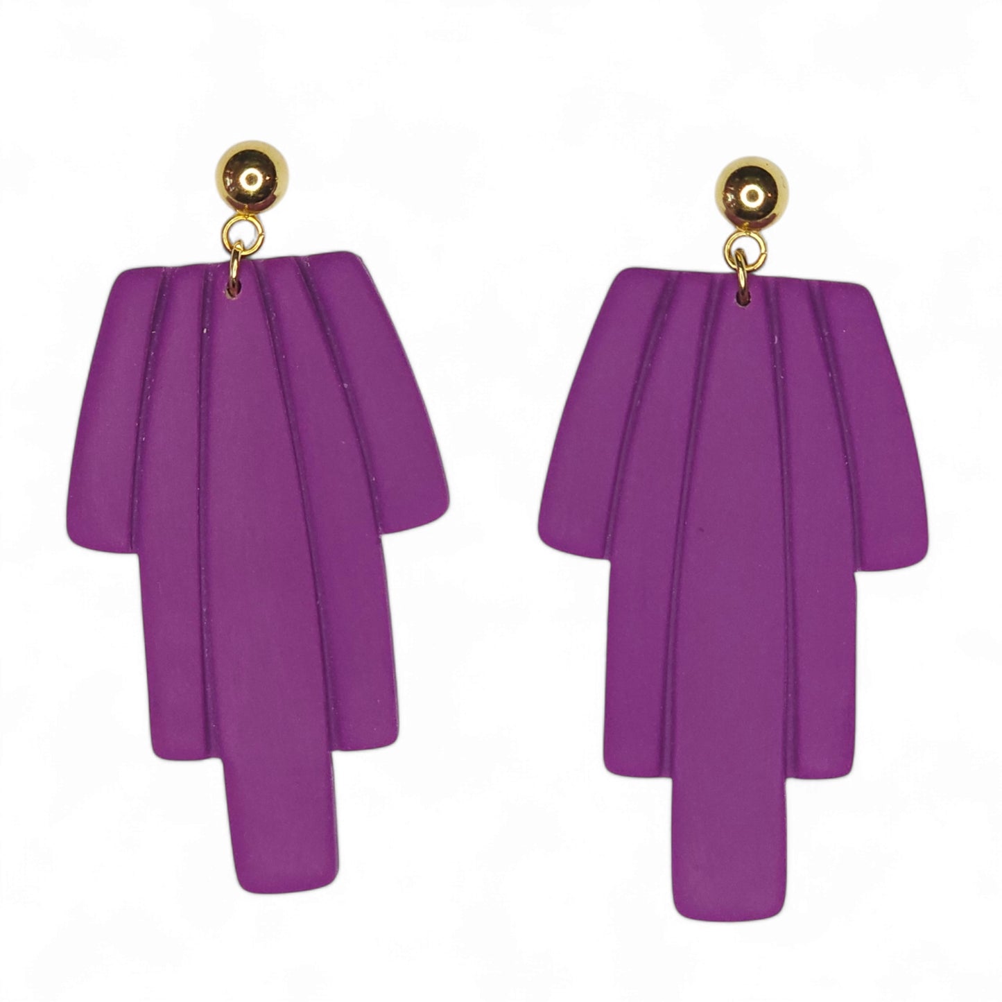 Σκουλαρίκια κρεμαστά μωβ γεωμετρικά από πολυμερικό πηλό