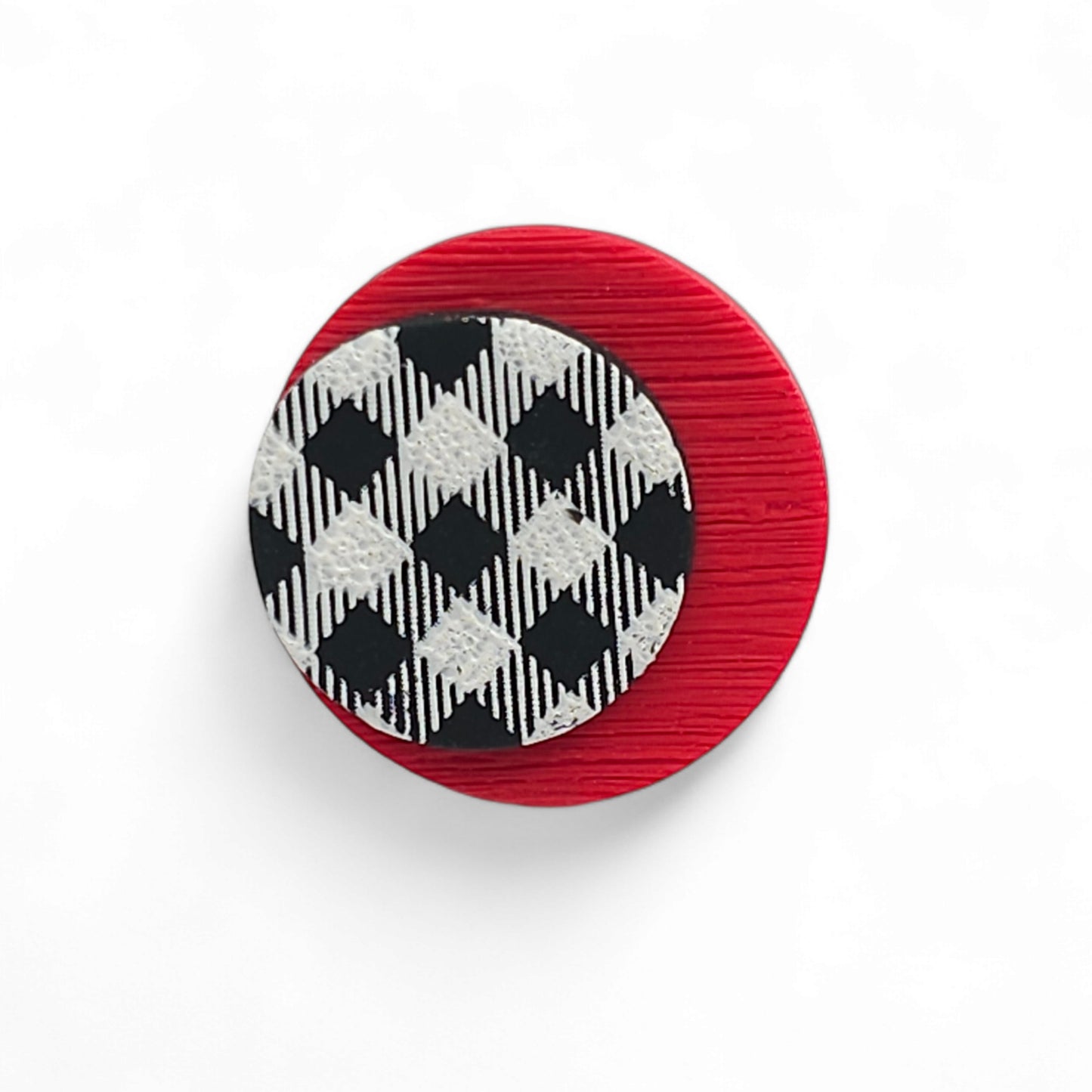 Στρογγυλό δαχτυλίδι με ασπρόμαυρο καρό και κόκκινο από πολυμερικό πηλό