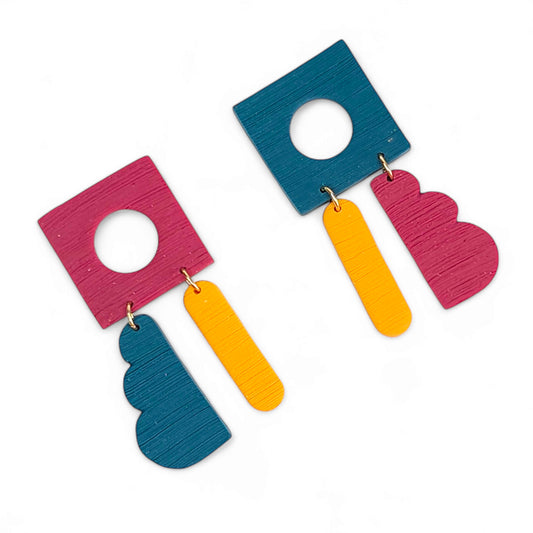 Σκουλαρίκια κρεμαστά με ιδιαίτερο κόψιμο σε φθινοπωρινά χρώματα από πολυμερικό πηλό