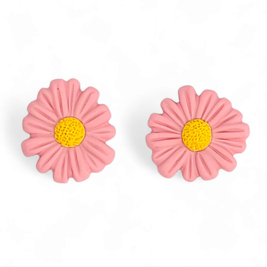 Καρφωτά σκουλαρίκια ροζ μαργαρίτες από πολυμερικό πηλό