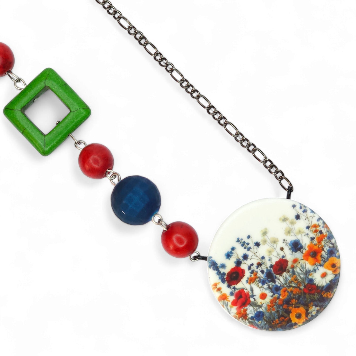 Μακρύ πολύχρωμο κολιέ με μοτίβο λουλούδια του αγρού από πολυμερικό πηλό