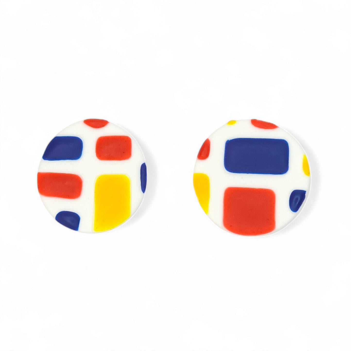 Σκουλαρίκια καρφωτά στρογγυλά με μοτίβο Mondrian από πολυμερικό πηλό