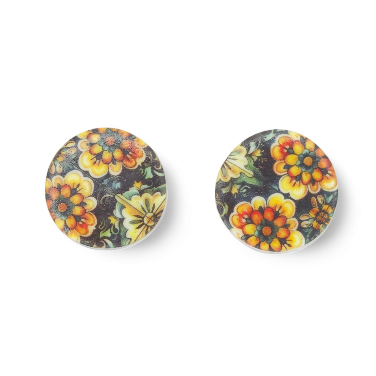 Καρφωτά στρογγυλά σκουλαρίκια με μοτίβο πράσινα Μαροκινά πλακάκια από πολυμερικό πηλό