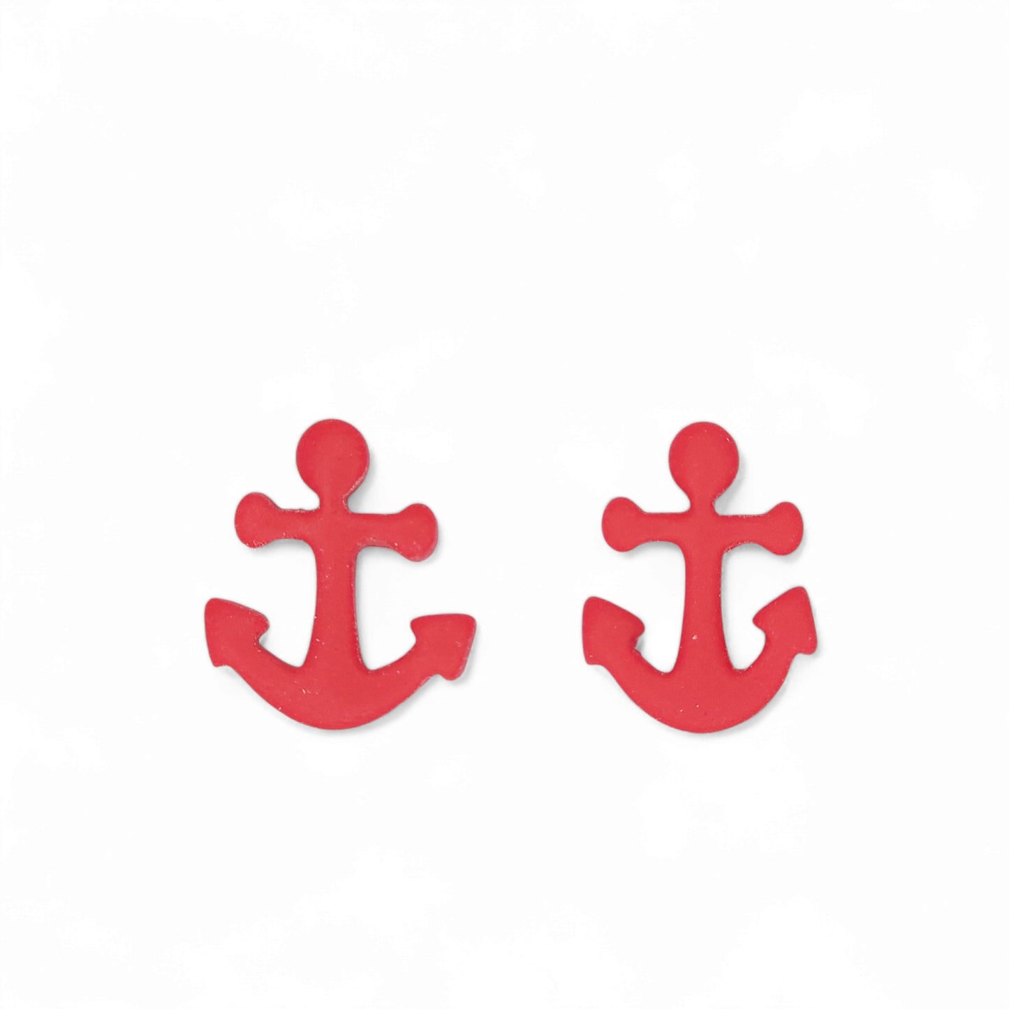 Καρφωτά καλοκαιρινά σκουλαρίκια κόκκινες άγκυρες από πολυμερικό πηλό
