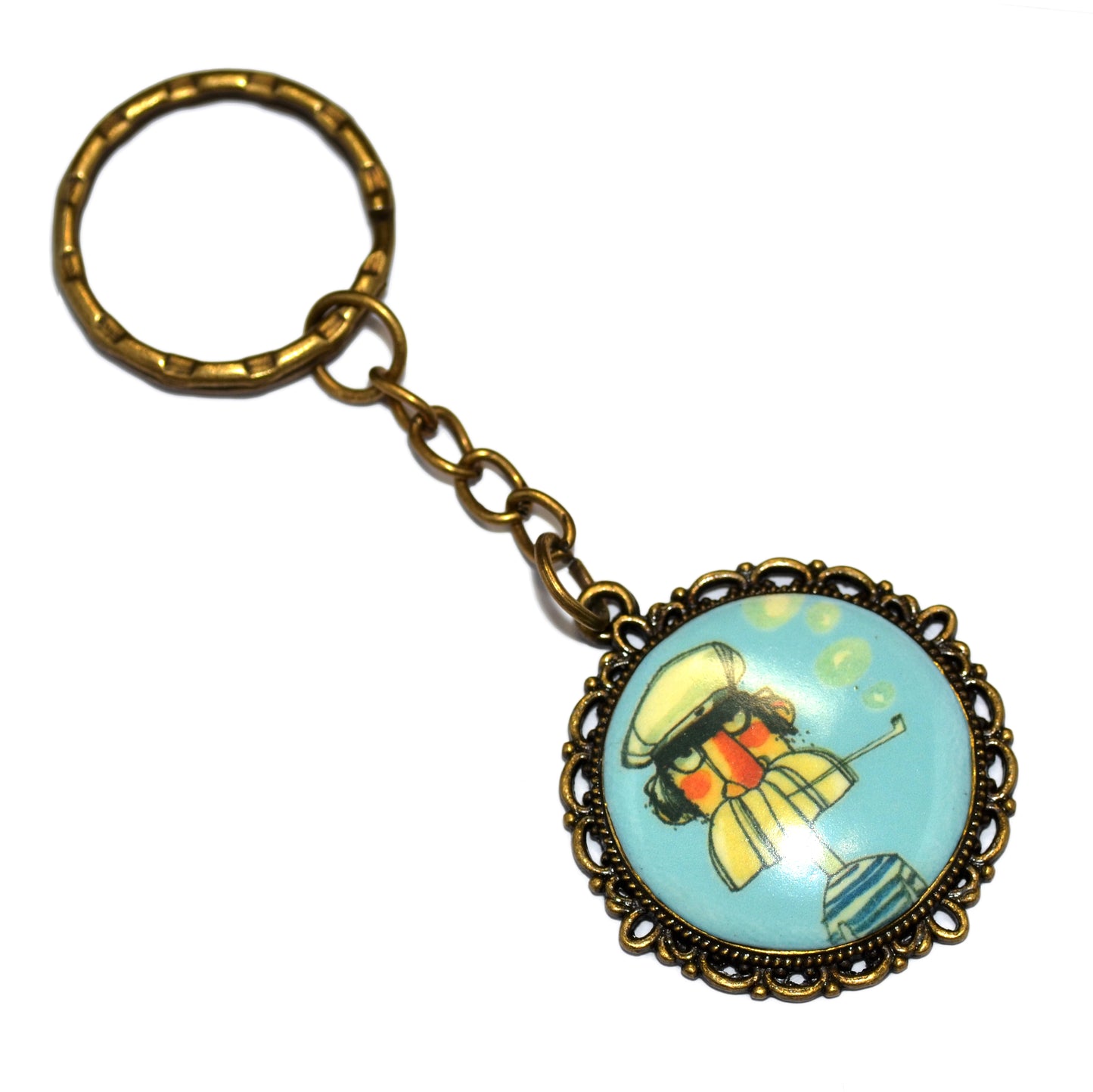 Καλοκαιρινό μπρονζέ μπρελόκ με καπετάνιο σε γαλάζιο φόντο από πολυμερικό πηλό