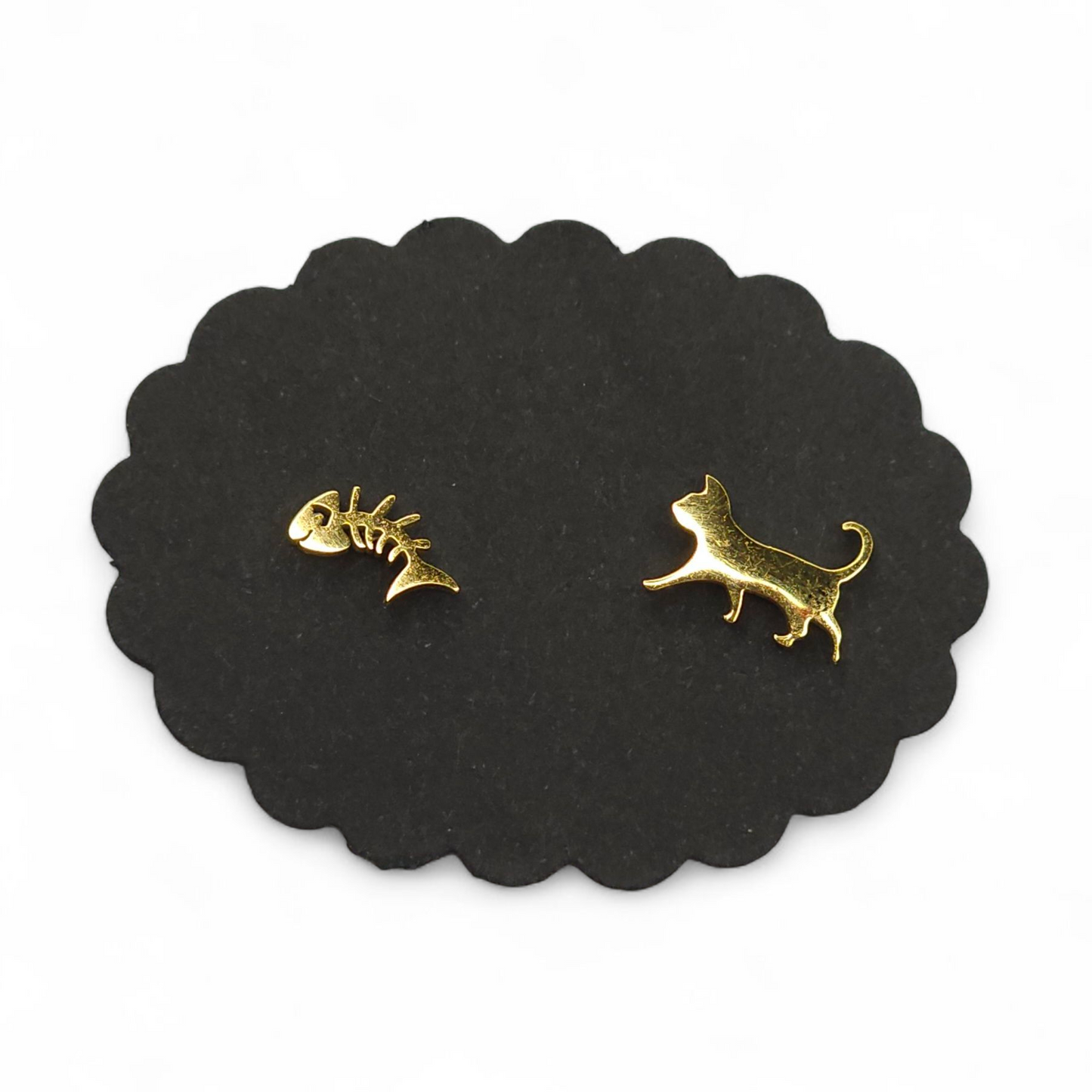 Ανόμοια σκουλαρίκια καρφωτά γάτα ψαροκόκαλο από επιχρυσωμένο ανοξείδωτο ατσάλι