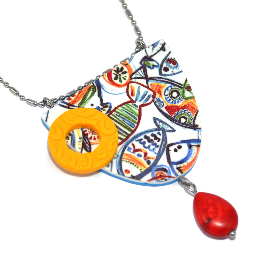 Kαλοκαιρινό μακρύ κολιέ με ψαράκια και πέτρα χαολίτη