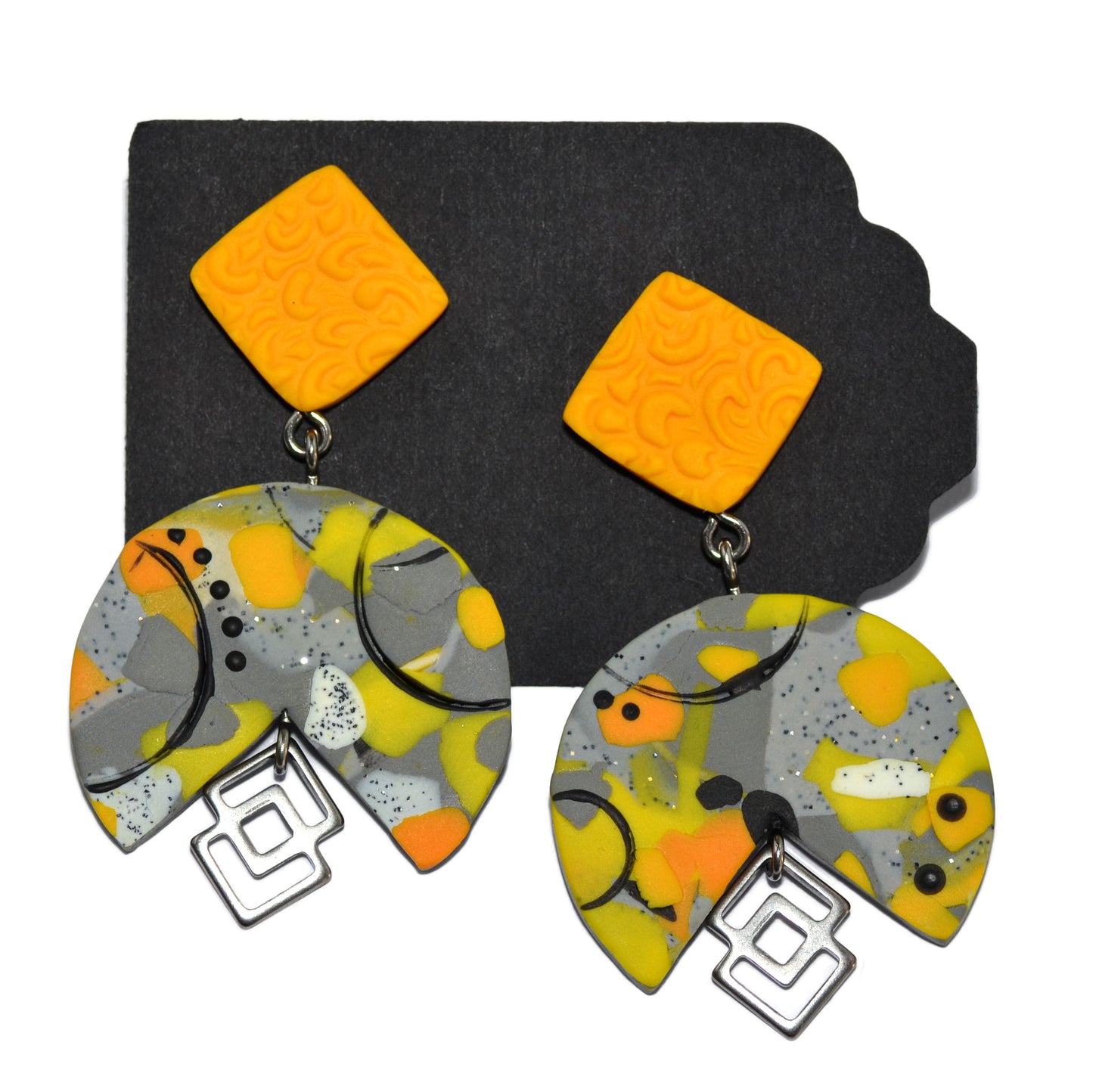 Σκουλαρίκια κίτρινο γκρι σε ιδιαίτερη γραμμή με ατσάλινα πολύγωνα κρεμαστά στοιχεία