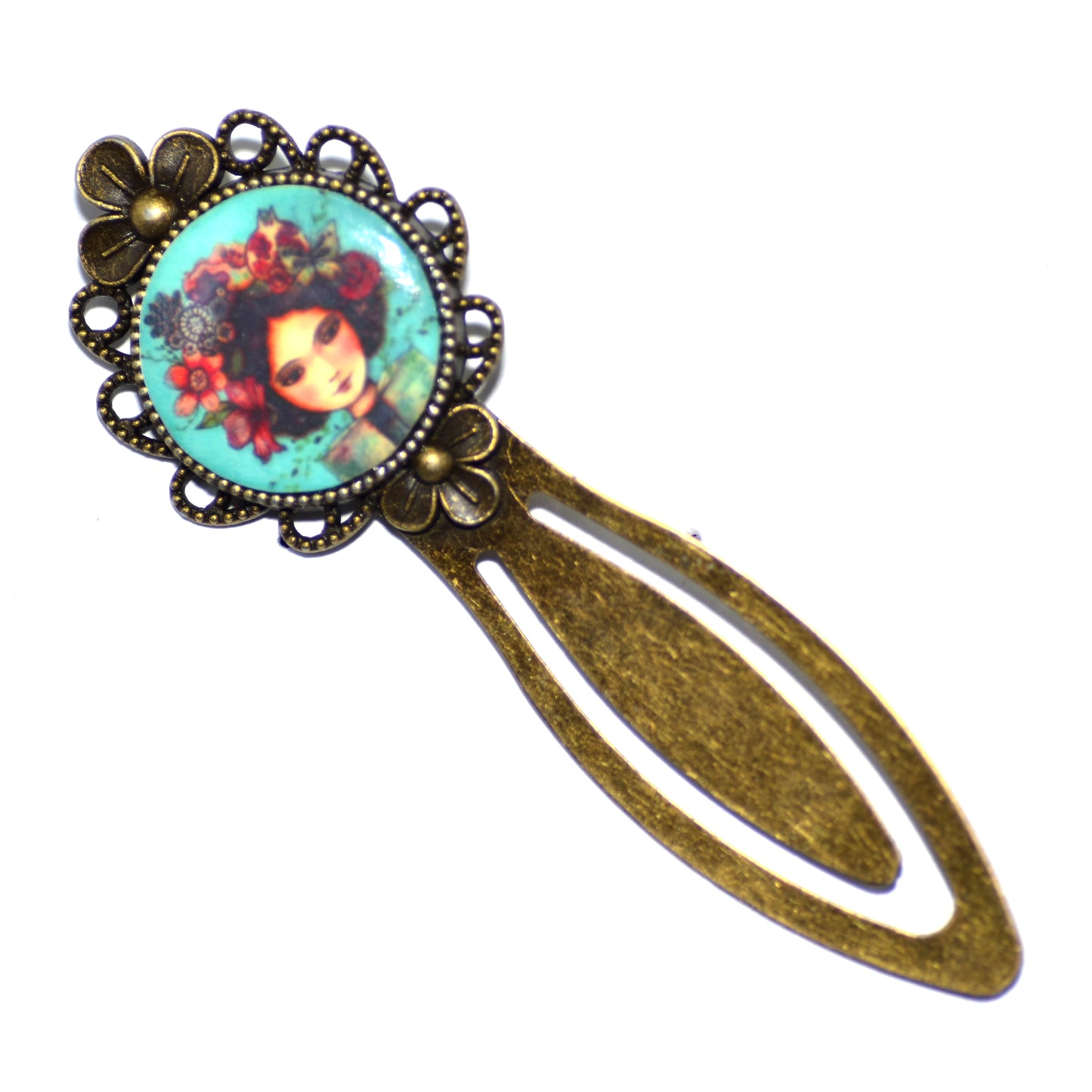 Μεταλλικός βίνταζ μπρονζέ σελιδοδείκτης κοπέλα βιβλίο τυρκουάζ