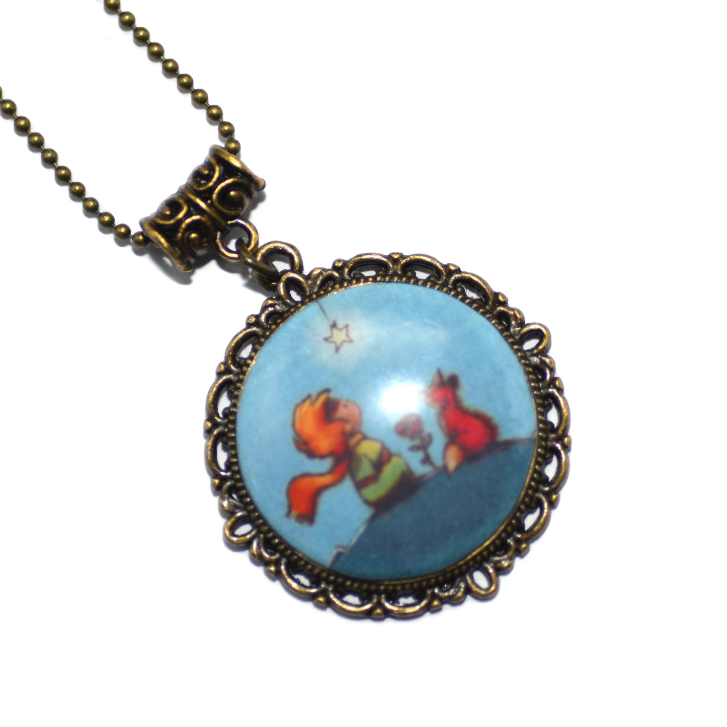 Μενταγιόν σε βίνταζ μπρονζέ στρογγυλή βάση με τον μικρό πρίγκιπα