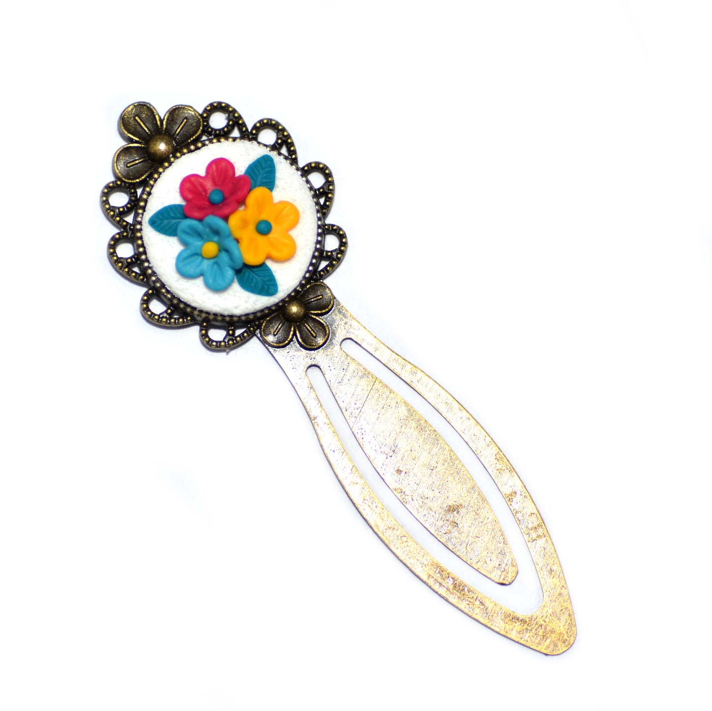 Μεταλλικός βίνταζ μπρονζέ σελιδοδείκτης με ανάγλυφα λουλούδια