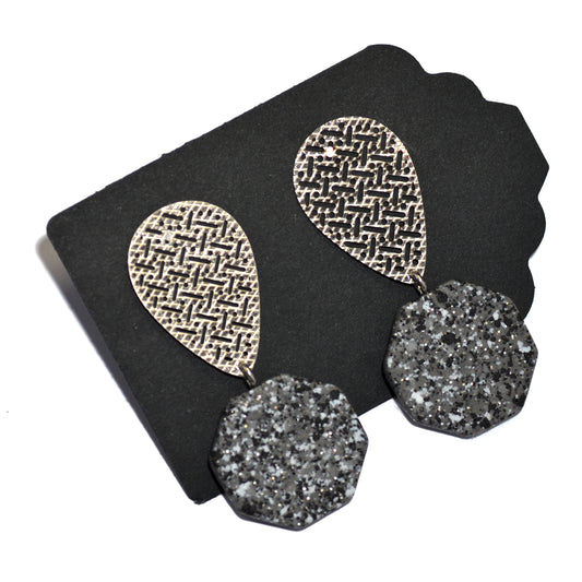 Σκουλαρίκια κρεμαστά μωσαϊκό γρανίτης με ατσάλινα φιλιγκράν