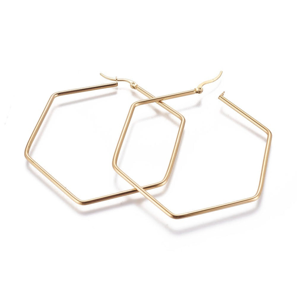 Σκουλαρίκια πολύγωνοι κρίκοι πολύ μεγάλοι από επιχρυσωμένο ανοξείδωτο ατσάλι 7εκ.