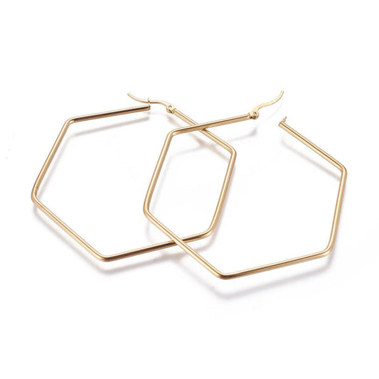 Σκουλαρίκια πολύγωνοι κρίκοι πολύ μεγάλοι από επιχρυσωμένο ανοξείδωτο ατσάλι 7εκ.