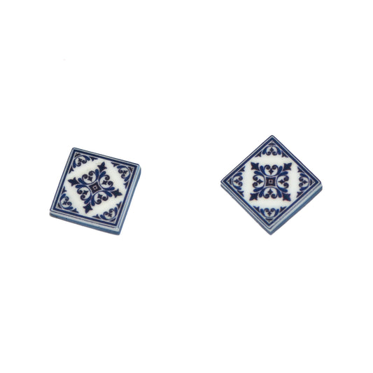 Studs mini tiled earrings in blue light blue