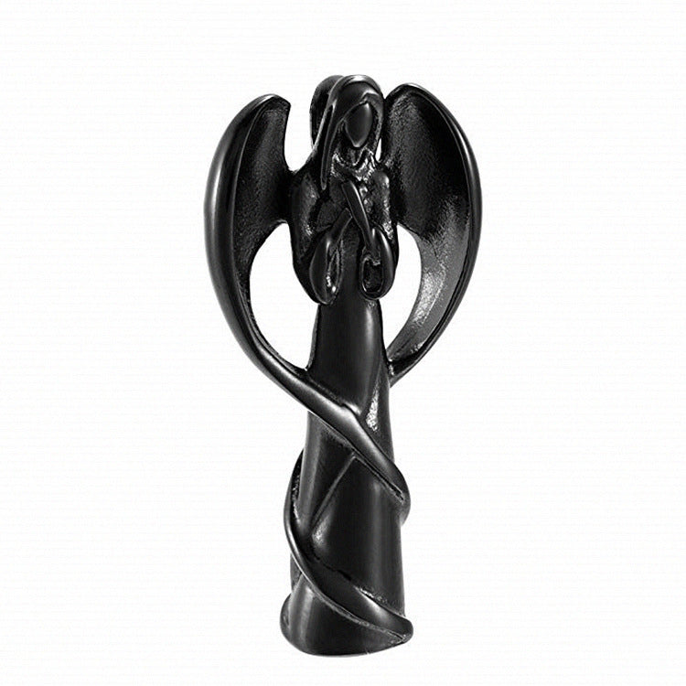 Μαύρο μακρύ μενταγιόν Άγγελος από ανοξείδωτο ατσάλι