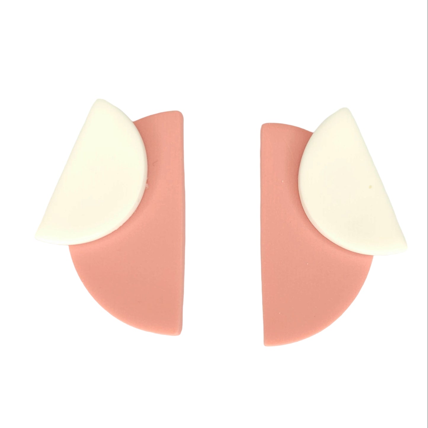 Σκουλαρίκια καρφωτά ημικύκλια απαλό ροζ με άσπρο από πολυμερικό πηλό