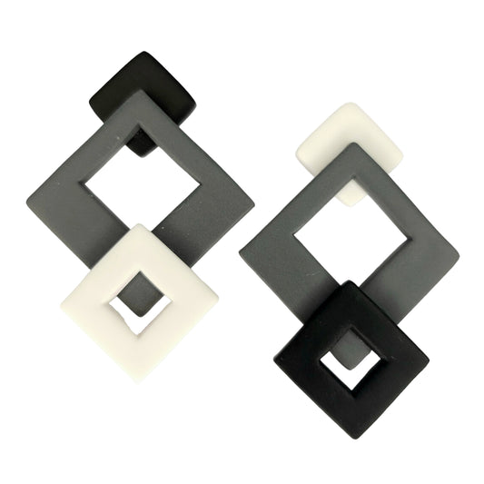 Σκουλαρίκια καρφωτά μαύρο άσπρο γκρι από πολυμερικό πηλό