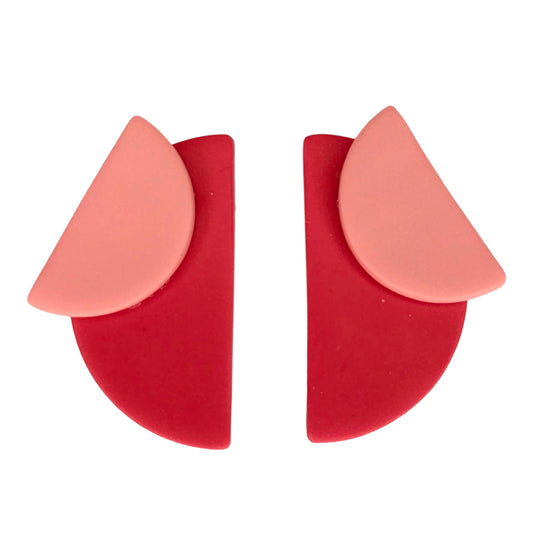 Σκουλαρίκια καρφωτά κόκκινο ροζ από πολυμερικό πηλό