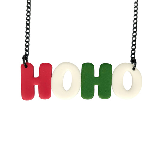 Κολιέ Ho Ho του Άι Βασίλη σε χριστουγεννιάτικα χρώματα από πολυμερικό πηλό