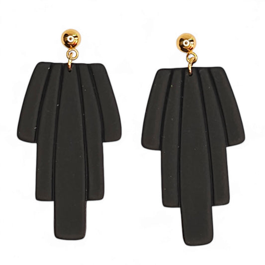 Σκουλαρίκια κρεμαστά μαύρα γεωμετρικά με επιχρυσωμένες ατσάλινες μπίλιες