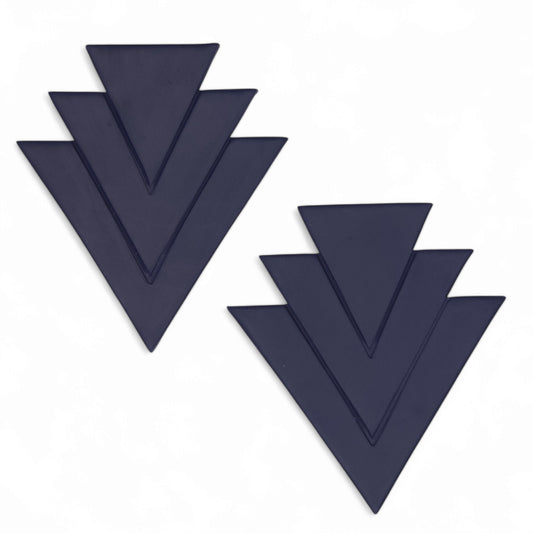 Πολύ μεγάλα γεωμετρικά καρφωτά σκουλαρίκια μπλε μαρίν από πολυμερικό πηλό