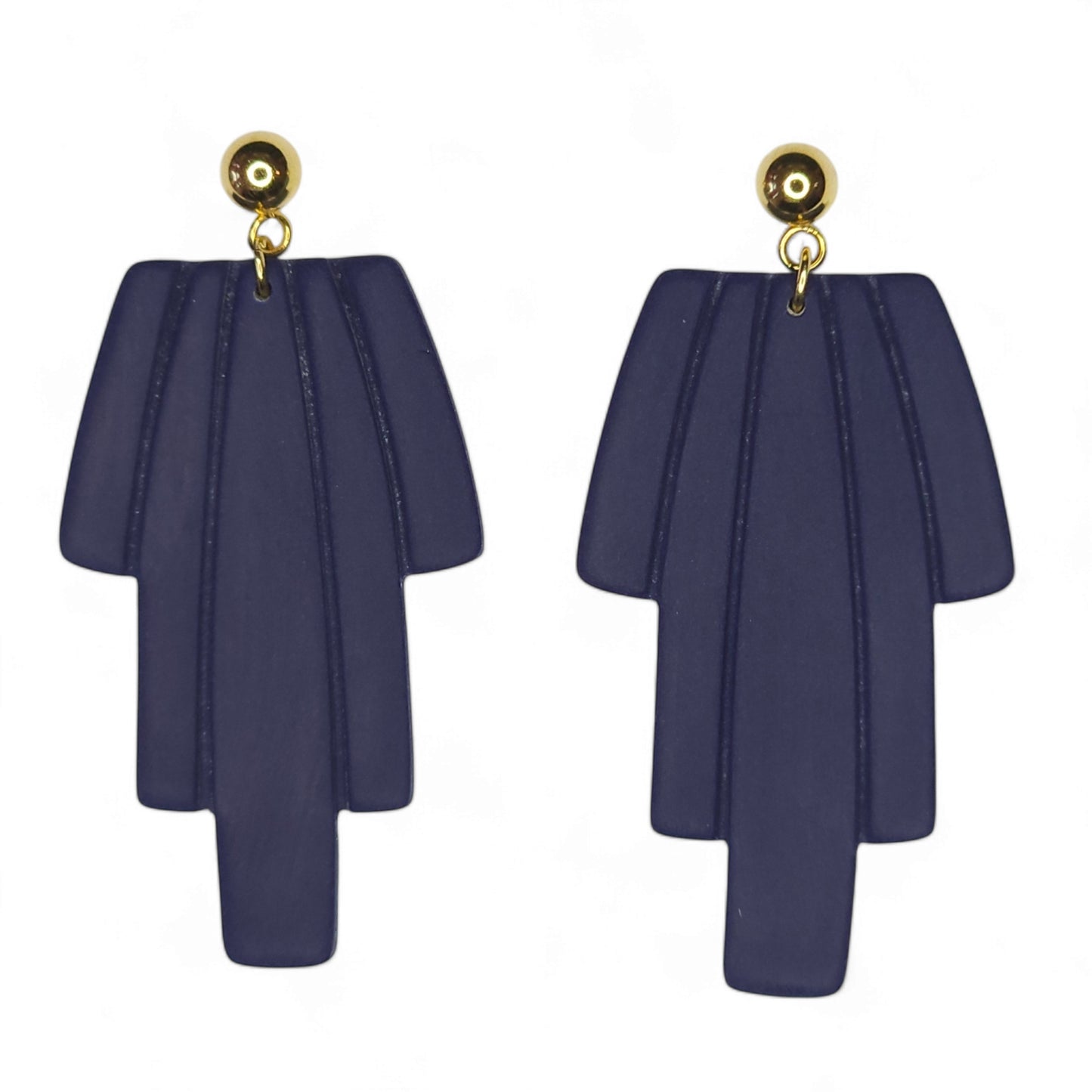 Σκουλαρίκια κρεμαστά γεωμετρικά μπλε μαρίν από πολυμερικό πηλό