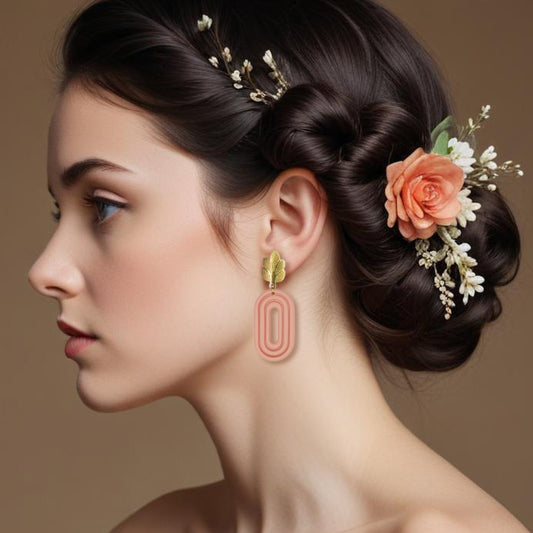 Σκουλαρίκια κρεμαστά ροζ σάπιο μήλο από πολυμερικό πηλό με ατσάλινα φύλλα