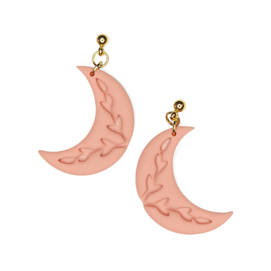 Σκουλαρίκια κρεμαστά ροζ σάπιο μήλο φεγγάρια από πολυμερικό πηλό