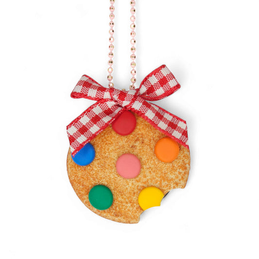 Μακρύ κολιέ μπισκοτάκι γεμιστό με πολύχρωμες καραμέλες από πολυμερικό πηλό