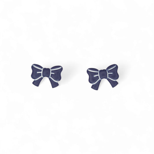 Καρφωτά σκουλαρίκια φιογκάκια μπλε μαρίν από πολυμερικό πηλό