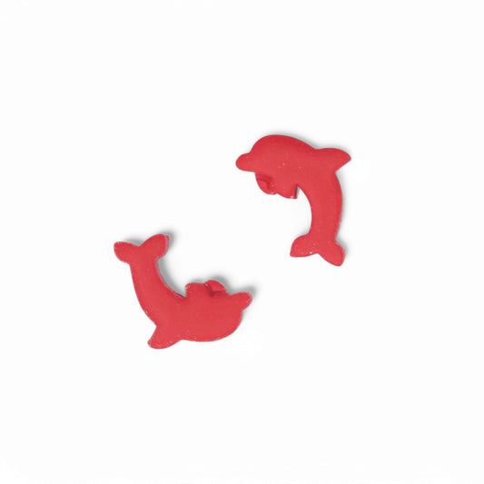 Καλοκαιρινά παιδικά σκουλαρίκια κόκκινα δελφινάκια από πολυμερικό πηλό