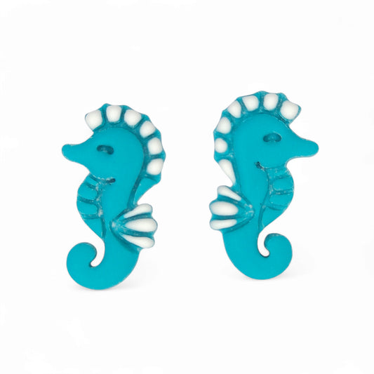 Καλοκαιρινά σκουλαρίκια τυρκουάζ ιππόκαμποι από πολυμερικό πηλό