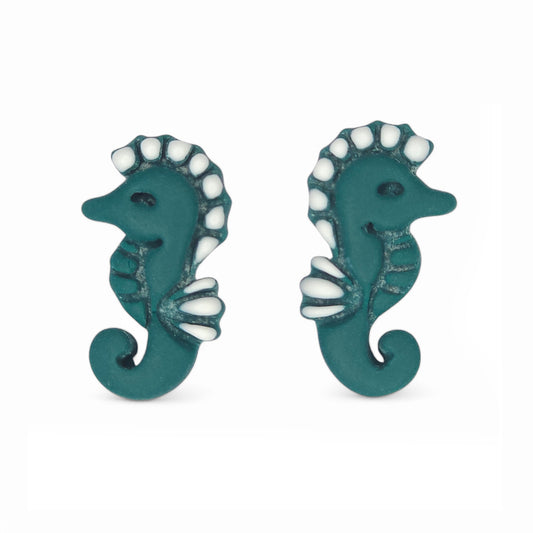 Καλοκαιρινά σκουλαρίκια ιππόκαμποι σε πετρόλ πράσινο από πολυμερικό πηλό