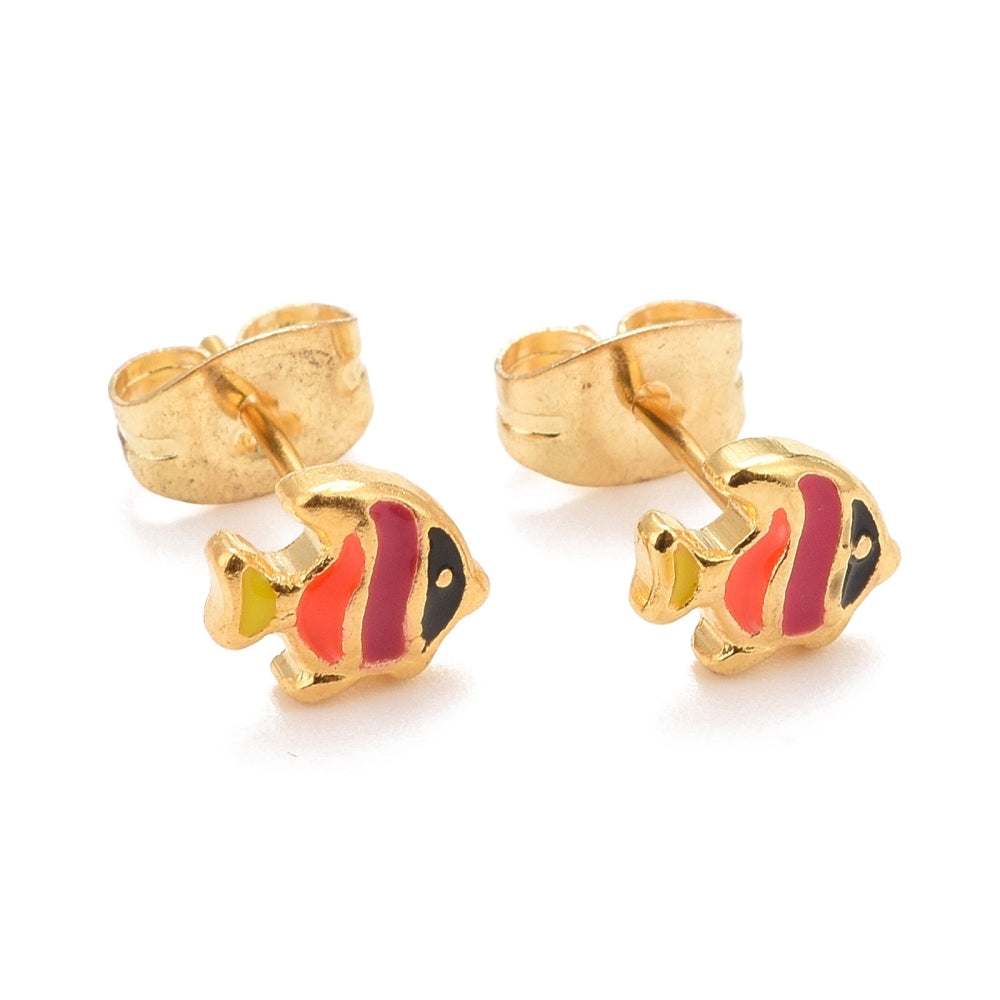 Τοσοδούλικα σκουλαρίκια καρφωτά ψαράκια από επιχρυσωμένο ανοξείδωτο ατσάλι & σμάλτο
