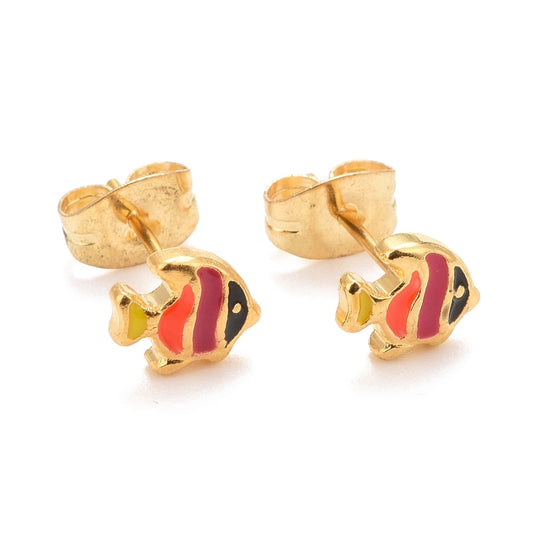 Τοσοδούλικα σκουλαρίκια καρφωτά ψαράκια από επιχρυσωμένο ανοξείδωτο ατσάλι & σμάλτο