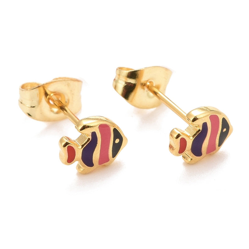 Τοσοδούλικα σκουλαρίκια καρφωτά ψαράκια από επιχρυσωμένο ανοξείδωτο ατσάλι & σμάλτο
